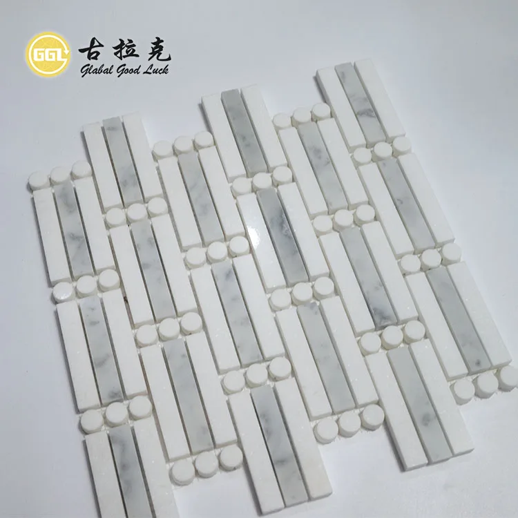 Polished Marble Rectangle Mix Round Shape Waterjet Mosaic Tile For Wall Floor Decoration