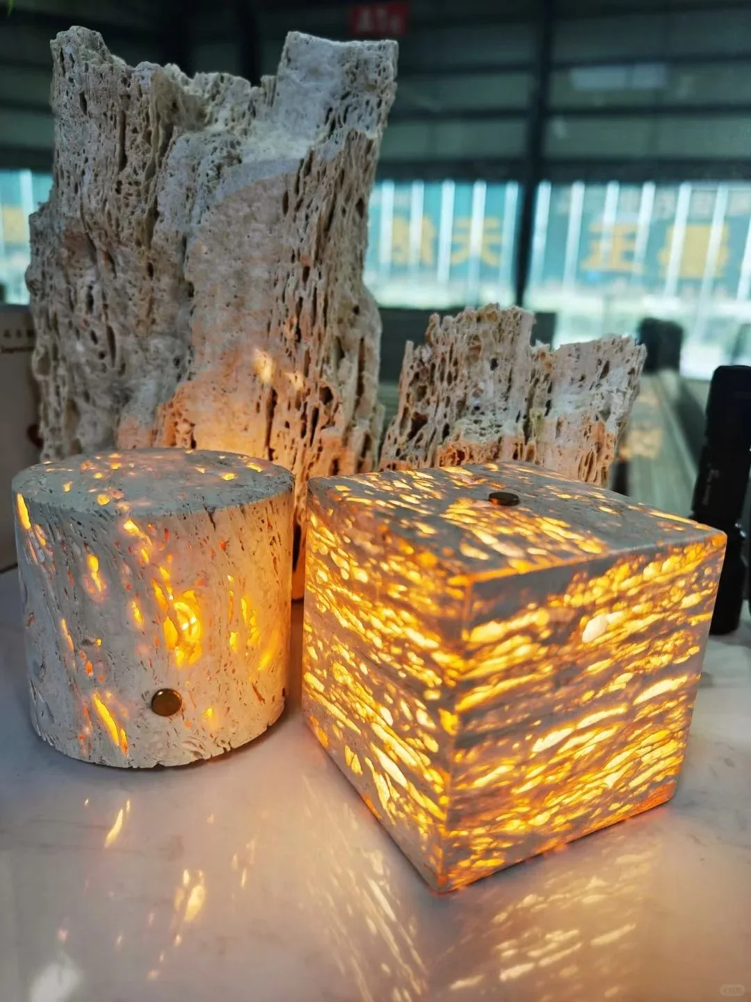 product customizable natural travertine ambient lights indoor bedroom bedside decorative marble lights wholesale price-6