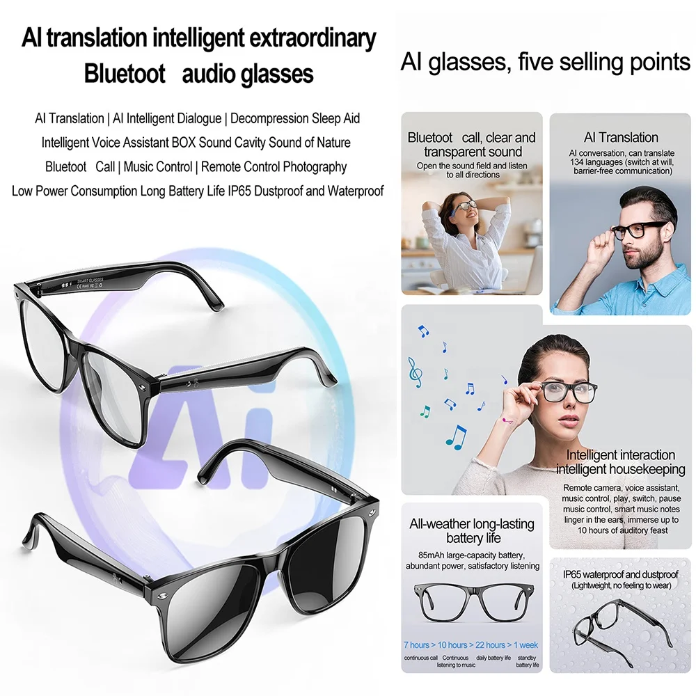 Fashion Smart Ai Eyeglass Spectacles Transparent Blue Light Filter Polarized Reading Eyewear Ai Translation Smart Glasses