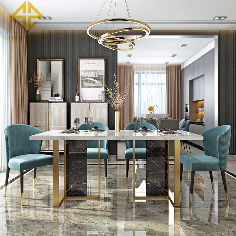 Modern Luxury Design Gold Frame And Black Marble Top Dining Room Table