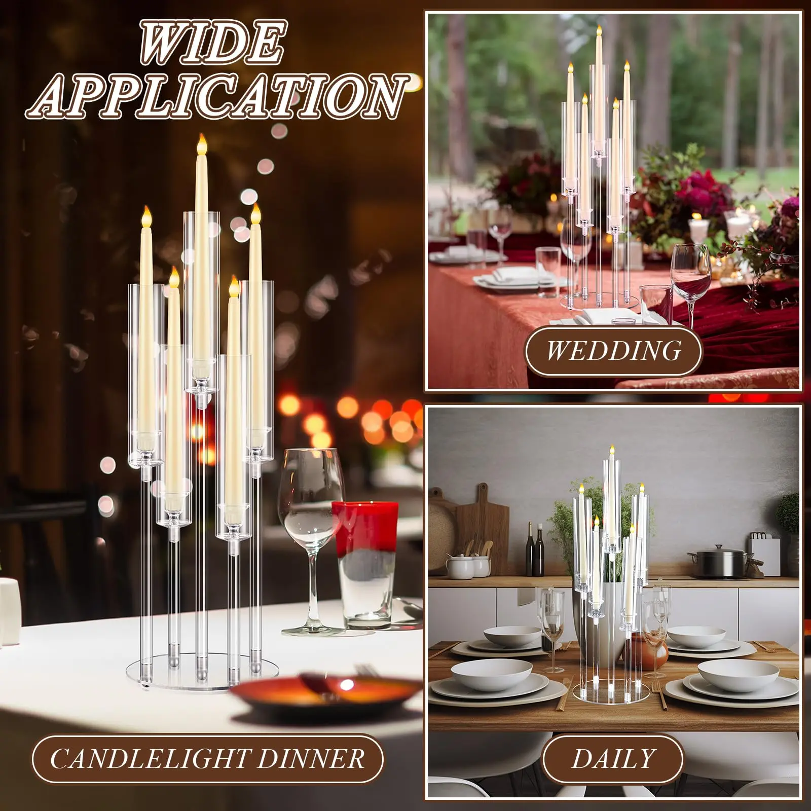 9 Head Tall Candelabra Acrylic Stick Pillar Candle Holder For Event