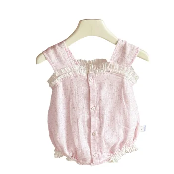 New Cotton Summer Girl's Baby Rompers Stylish Floral Lace Trim Princess Triangle Design Casual Sweet Floral Infant Clothes