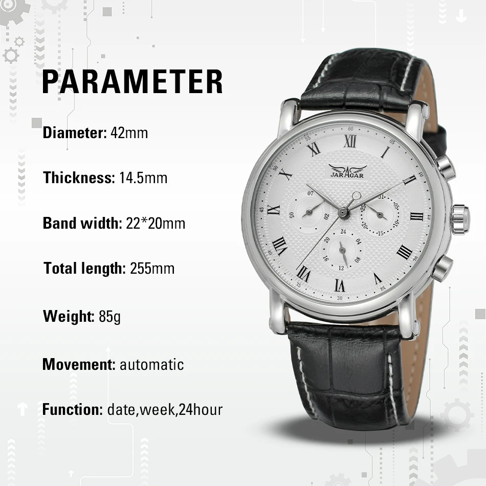 JARAGAR Men's Automatic Leather Watch