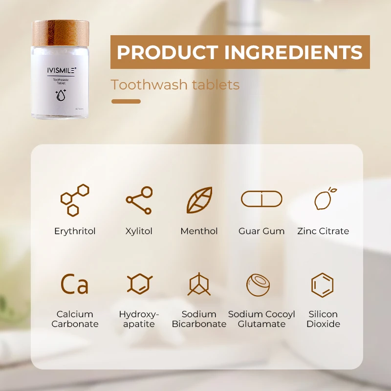 Private Label Eco Friendly Solid Mint Remove Stains Toothpaste Tablets for Teeth Whitening Toothpaste