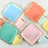 7-inch square gold edge light blue paper plate-10 pcs