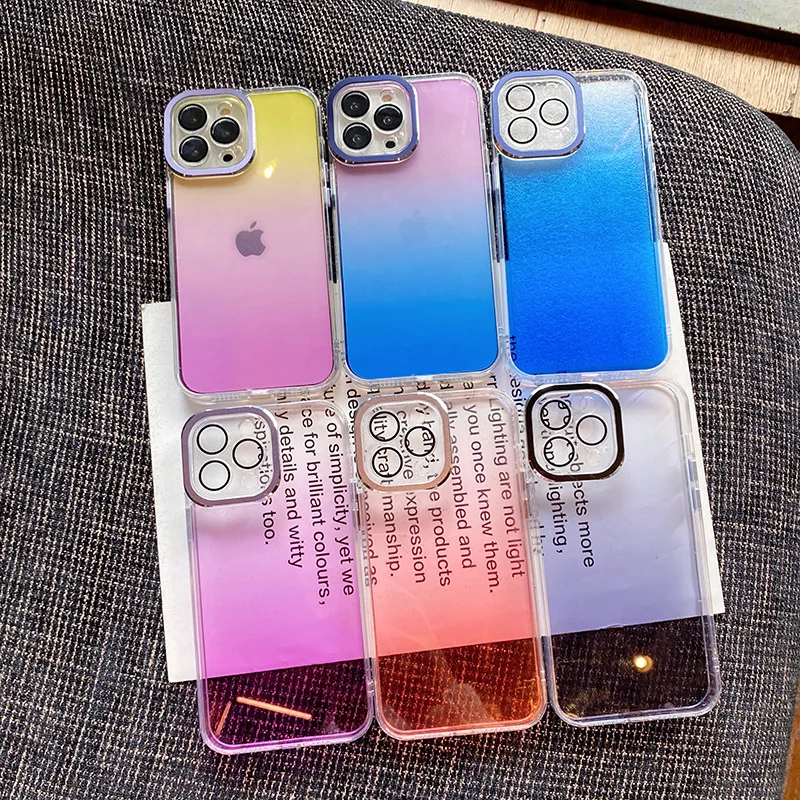 New Arrival Pc+tpu Gradient Phone Case With Metal Button Full Camera ...