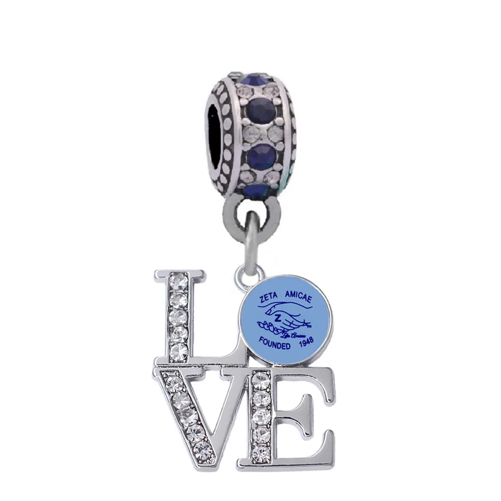 Enamel Color Greek Letter ZETA Amicae Sorority Fraternity Charm Pendants With European Bead