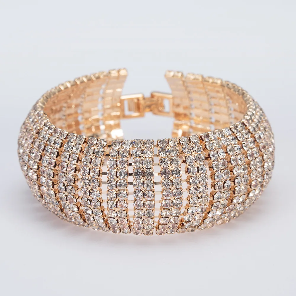 Bracelet Wedding Jewelry 10 Rows Crystal Rhinestones Elasticity Width Bangles  Bracelets for Women Gift Bijouterie Wholesale