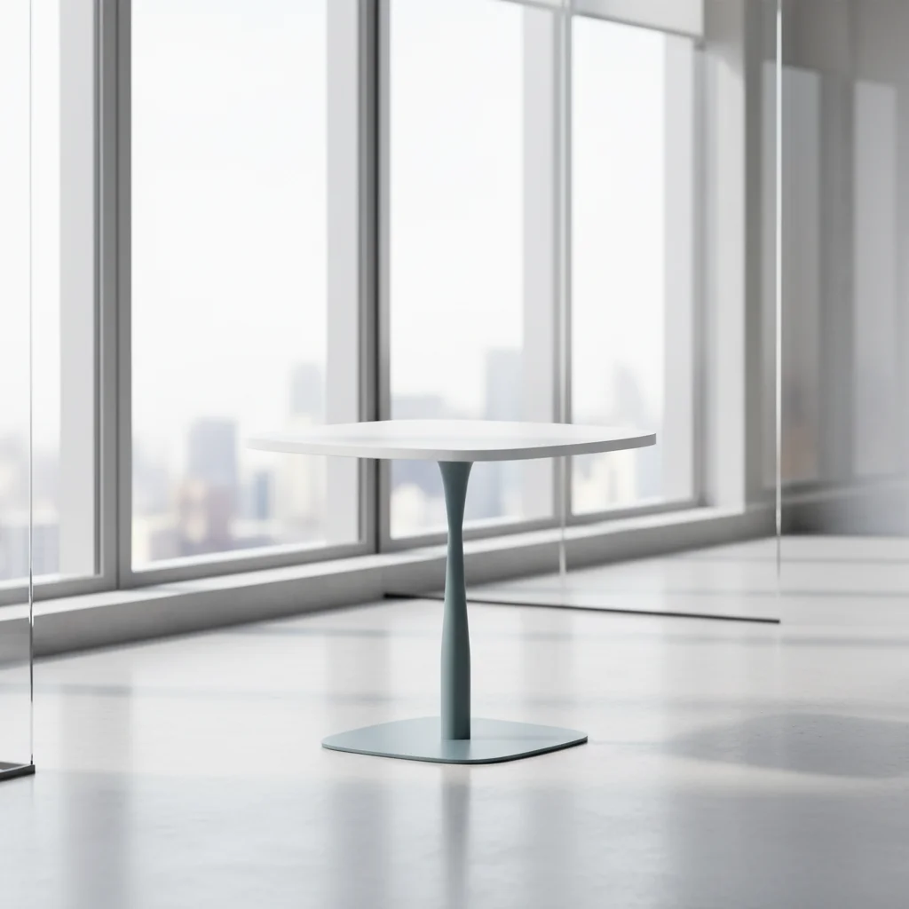 Compact Modern Standing Meeting Table Wood Frame Base Industrial Conference Conversation Professional Business Setting Office 5