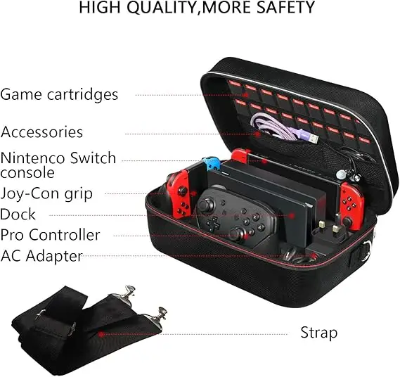 product portable traveler deluxe carrying all protective hard messenger bag soft lining pouch 18 games for switch-28