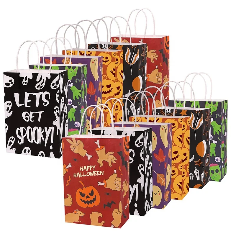 21x15x8cm Halloween Paper Bags Ghost Pumpkin Orange Biscuit Candy Gift ...