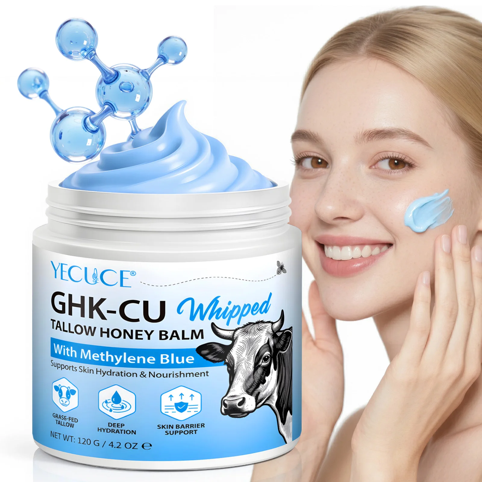Yecuce 120g Ghk-cu Whipped Tallow Honey Balm Skin Renewal Grass-fed Tallow Cream For Face Body Anti-aging Moisturizer Face Cream