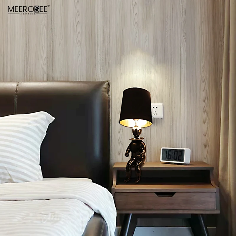 MEEROSEE Resin White/Black Finish Table Light Modern Desk Light Hotel Interior Bedroom Reading Light MD86784