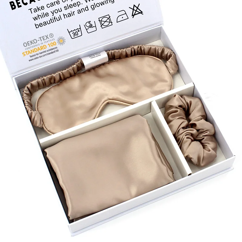 Custom Logo Ivory Pure Silk Pillowcase Scrunchie Box Hair Tie Luxury