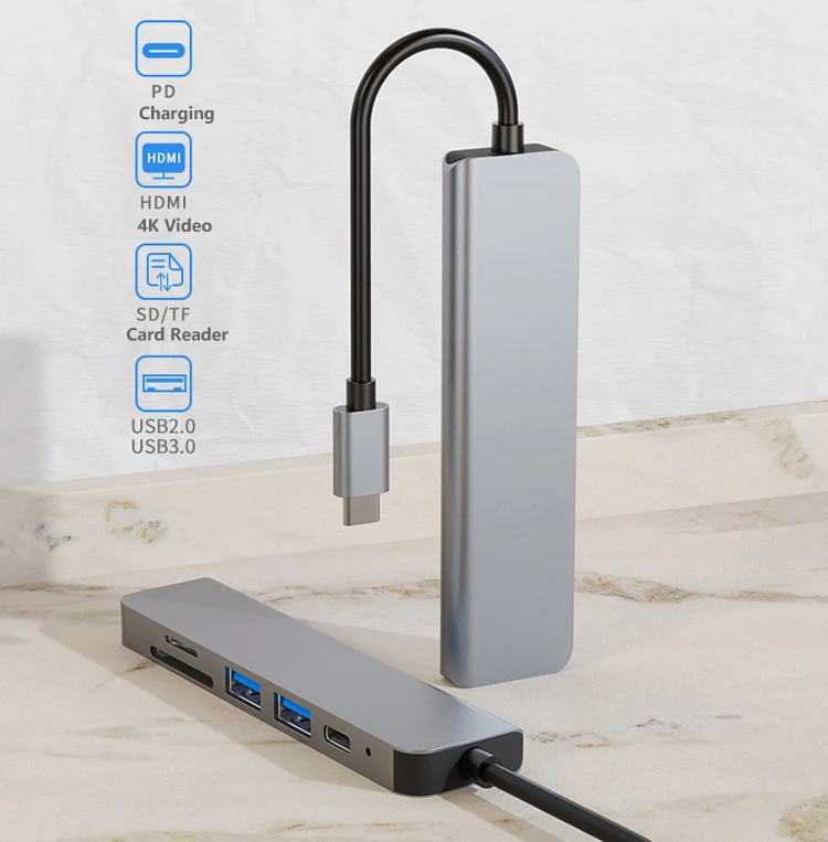 Chinese factory supplier supply  6 Ports Usb C Hub With 4k Hd Multi Function Docking Station With Pd 100w 6-in-1 Usb-c Hub Adapter - Buy 6 In 1 Multi Function Adapter Charging Usb Hub Hdtv Type C 6 Ports Type-c Hub 6 In 1 Type C Hub Adapter Usb Charging