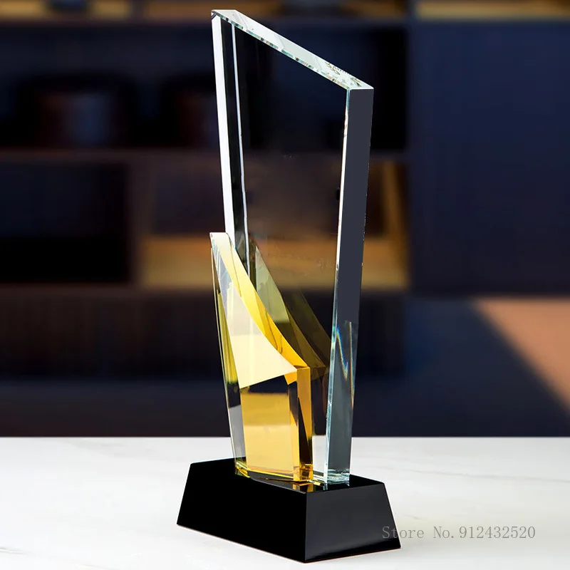 Rectangular Polished Crystal Glass Award Trophy Custom Logo Sports Movie Award Trophy