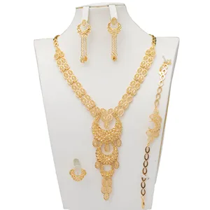 Women's 14K Gold Plated Brass Jewelry Set African Style Accessories for Weddings Parties Engagements for Girls