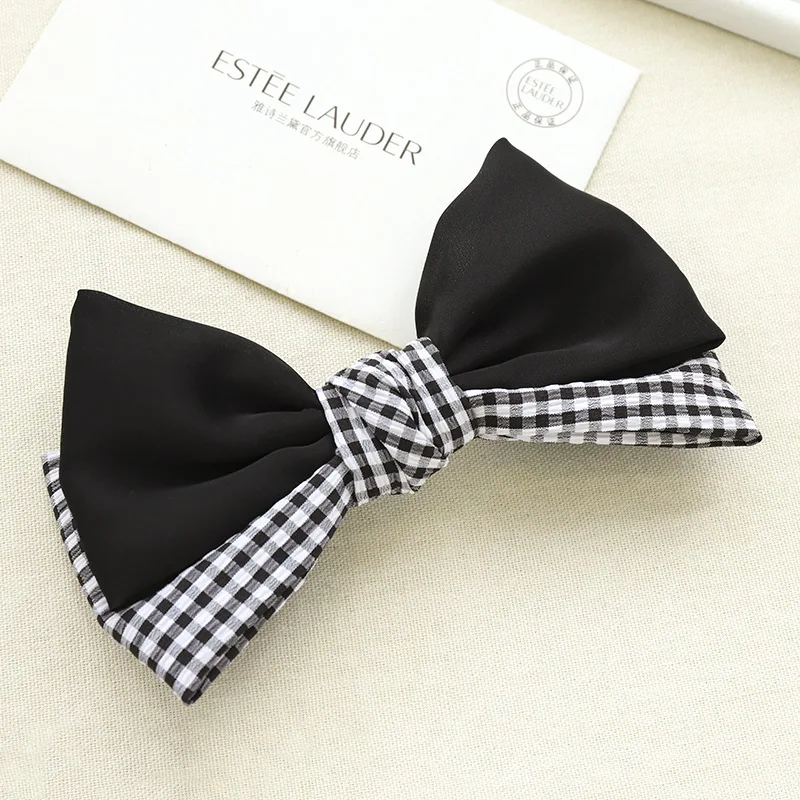 Yucat Wholesale Korean Women Hair Accessories Elegant Bowknot Plaid fabric Butterfly Spring Hair Clips For Girls