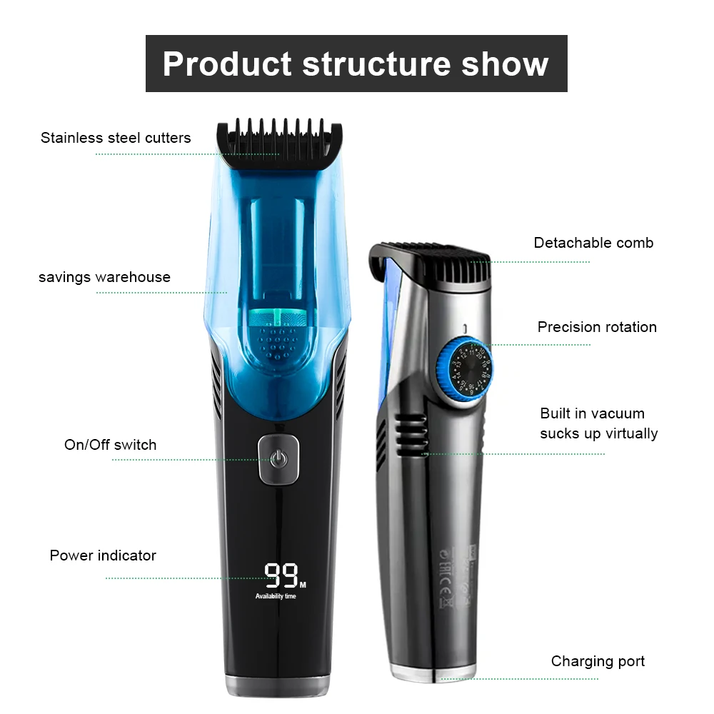 Cordless Beard Trimmer for Men USB Rechargeable Stainless Steel Blade LED Display Vacuum 5W 1200mAh