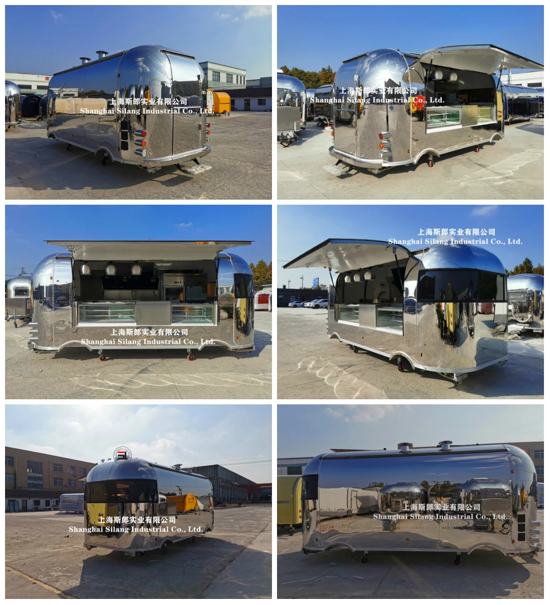 Airstream mobile camper kitchen pizza trailer with various cooking equipments salad refrigeration churro coffee food cart manufacture