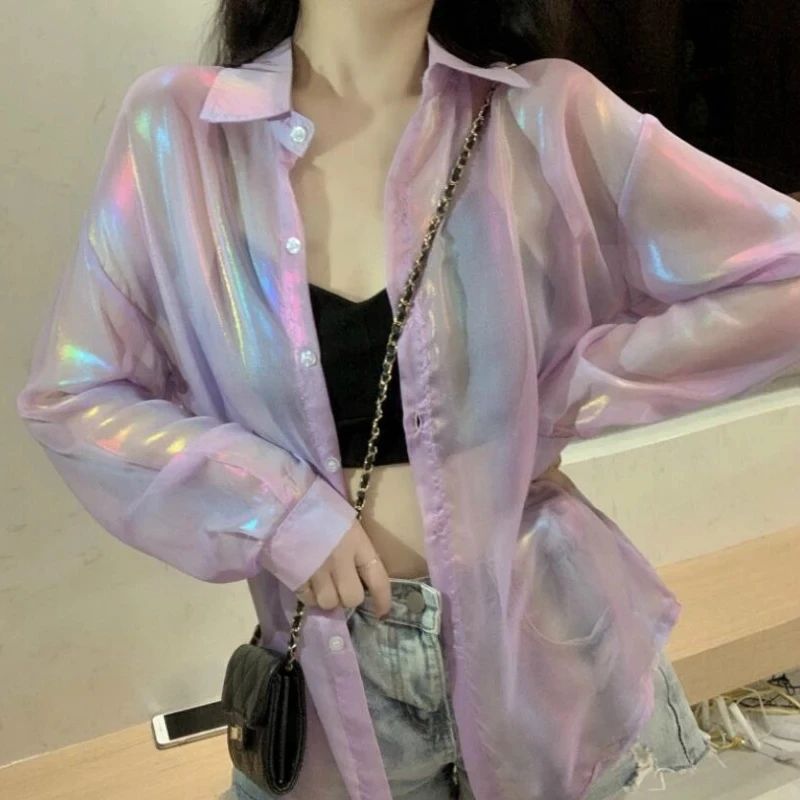 Wholesale Transparent Shirt Women Beautiful Blouse Sheer Top