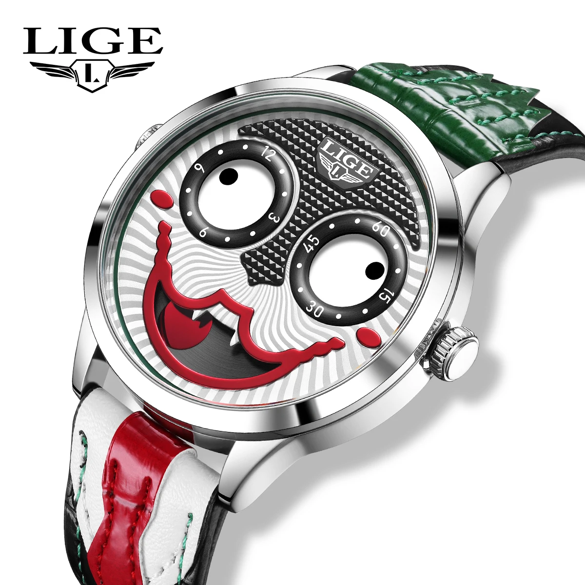 LIGE LG89160 Men's Quartz Watch - Unique Clown Dial, Sport Style