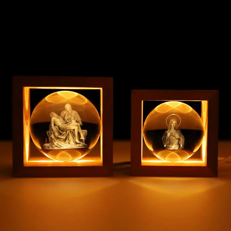 product wholesale warm led light wooden frame gifts engraving religious custom 3d crystal ball-27