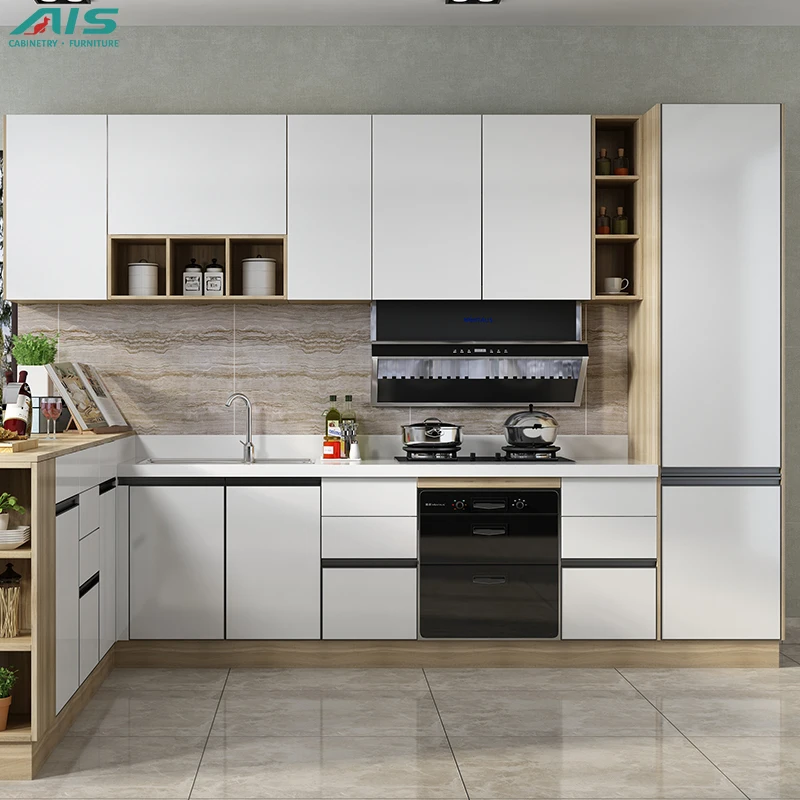 AIS Modular Furniture Designs Modern Kitchen Cabinets Full Set Kitchen Furniture Small L Shaped Wood Melamine Cabinet Kitchen