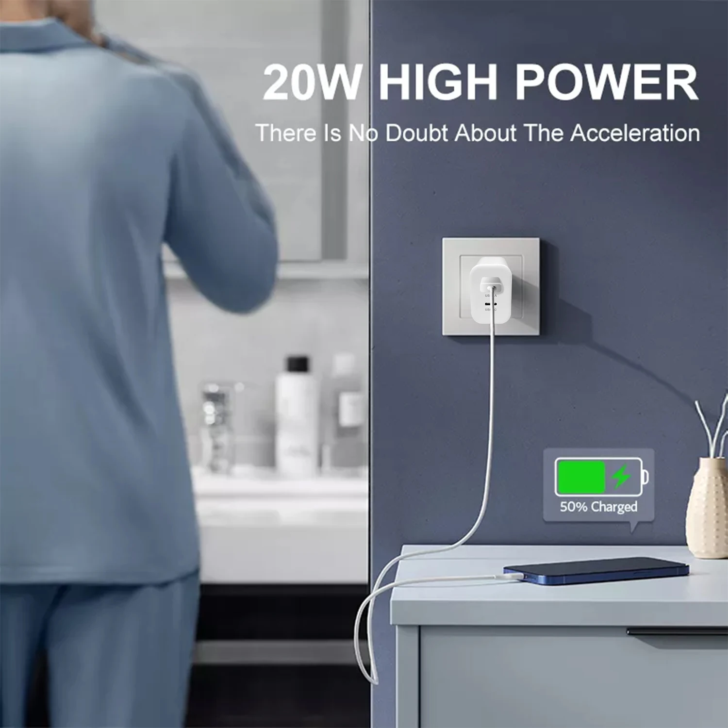 Portable Phone Charger Fast Charging Power Adapter 20w Pd Gan Charger