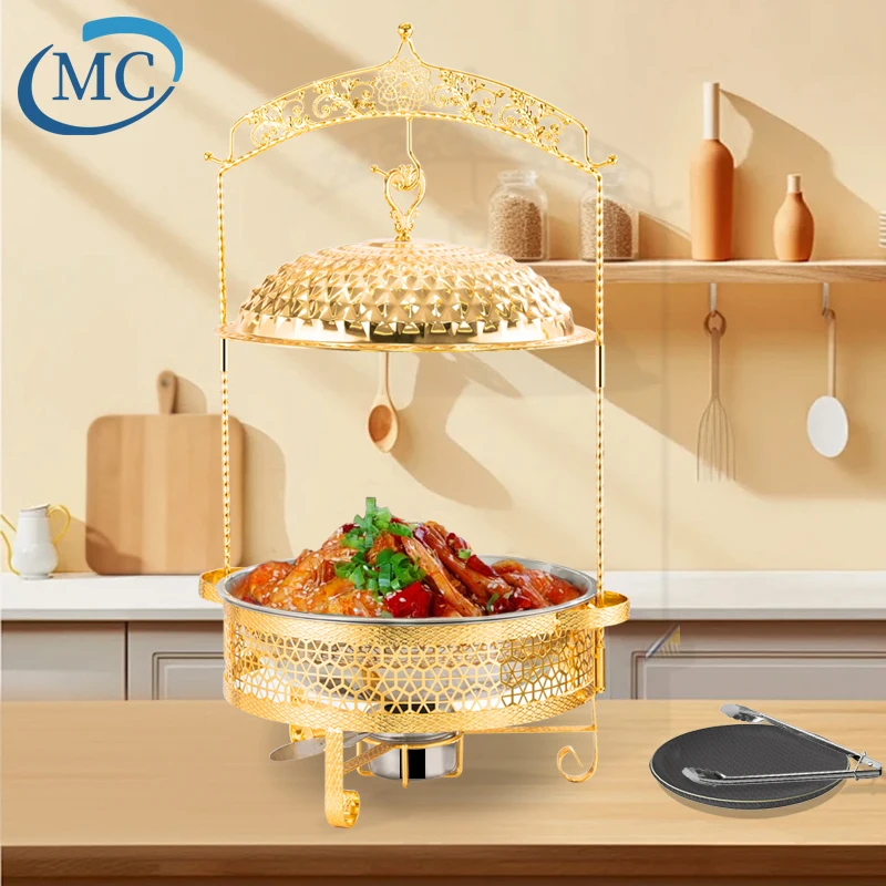 Newest Turkey Style Diamond Pattern Chafing Dish Buffet Set Luxury Golden Chafing Dishes with Hinged Lid for Restaurant