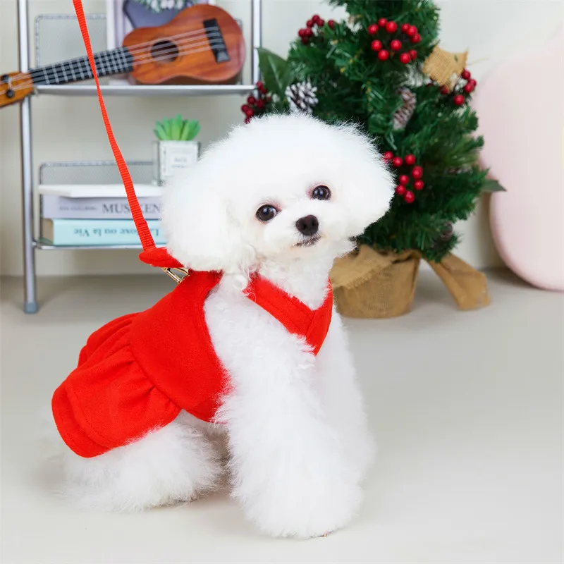 holiday pet dresses Red Tartan Plaid Holiday Dog Dress w/ Leash