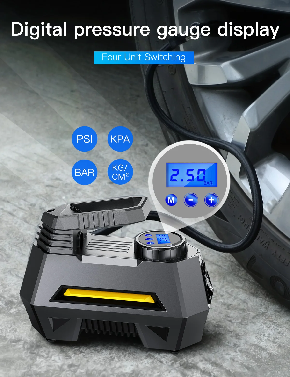 
Портативный насос для автомобильных шин воздушный компрессор насос светодиодный Электрический автомобильный насос для шин с цифровым давлением 