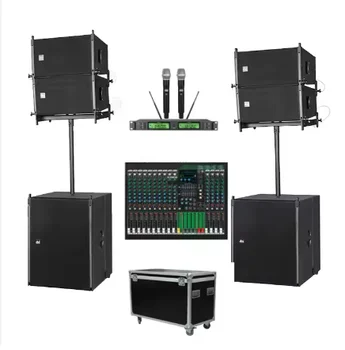 Dual 10 Inch Passive Line Array Speaker System Combo Set Two 15 Inch Subwoofers Stage Performance Speakers for Indoor/Outdoor