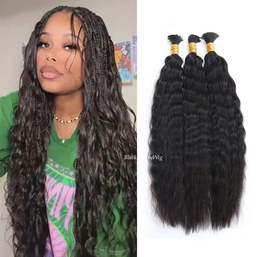Cheveux humains en vrac ondulés micro-tresses en vrac cheveux malaisiens Remy sans trame pour tressage 3 pièces/lot_voghion.com