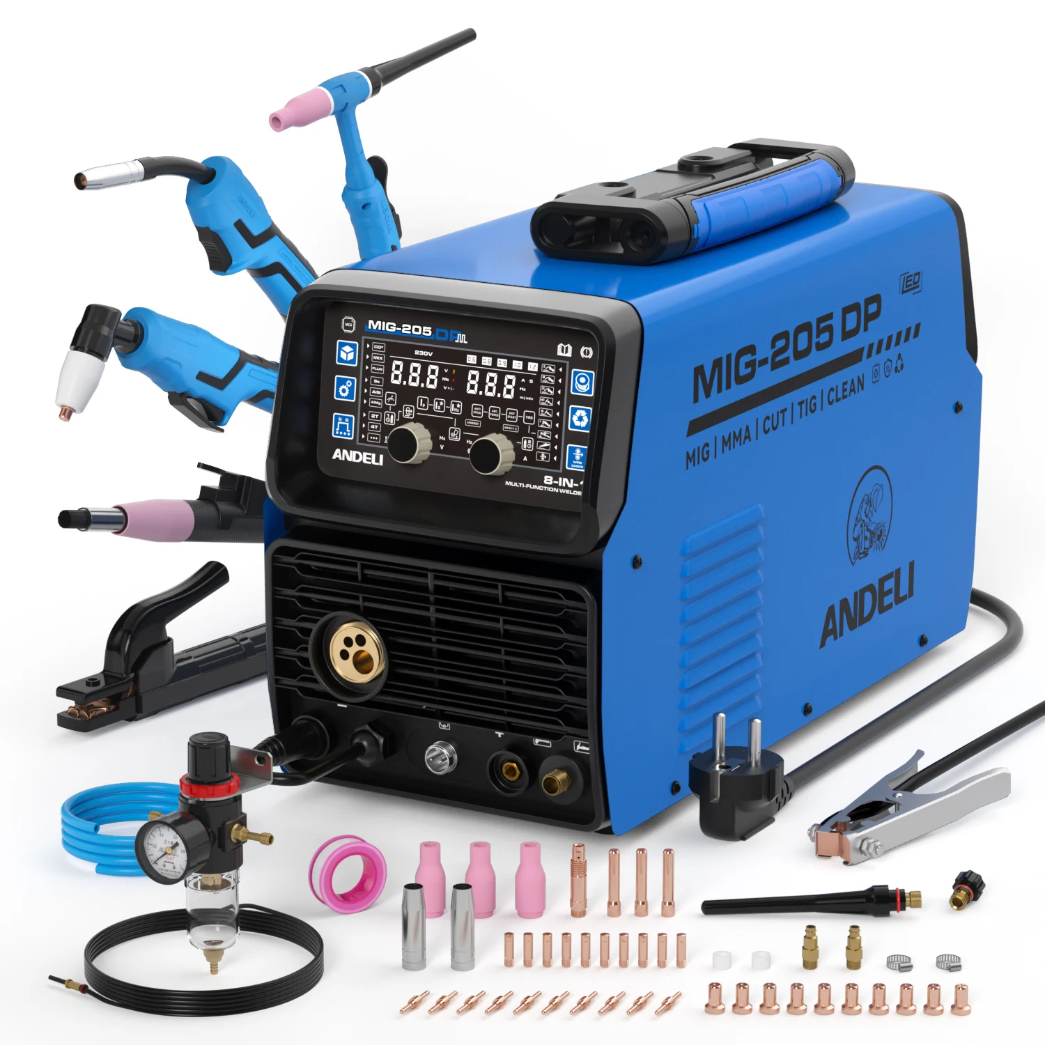 ANDELI 2026新製品 110V/220V MIG-205DP 10 in 1 MIG/TIG/切断/MMA