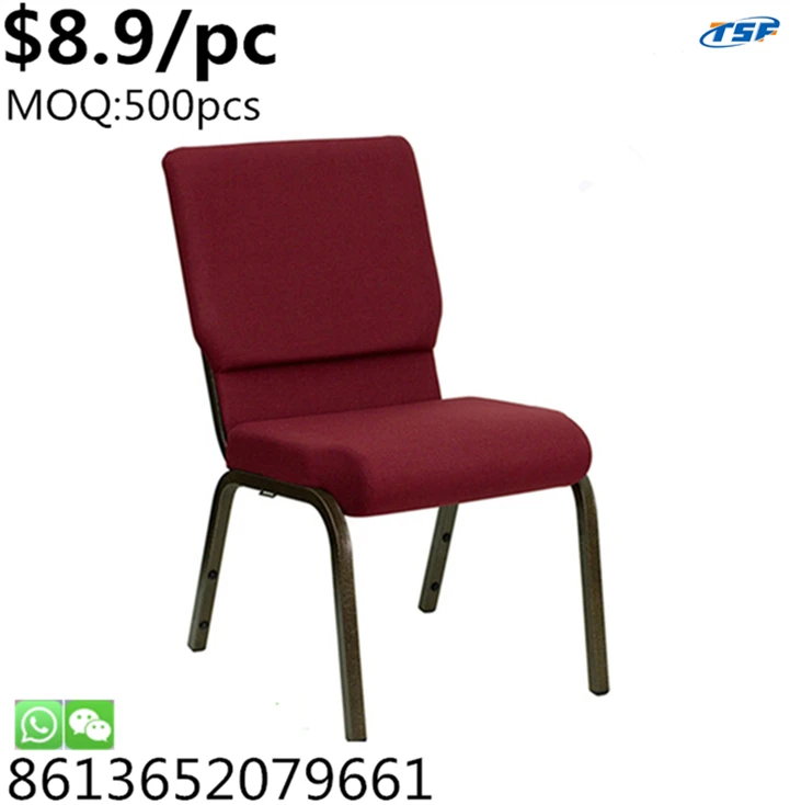 TSF New Arrival Stacking Chairs Metal Church Chair Cover Fabric with Fabric Cover