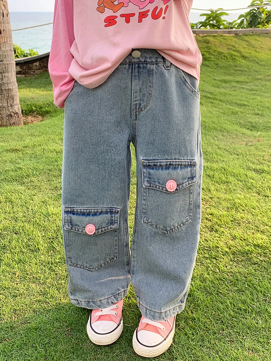 Jeans primavera ragazza 2024 nuovo stile per bambini pantaloni