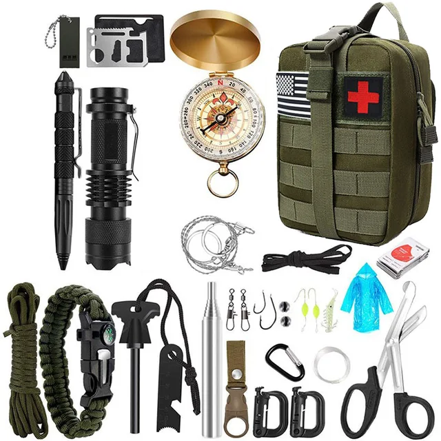 Conveniently Packaged Outdoor Adventure First Aid Tactical Kit Multi-Functional Wilderness  SOS Supplies Camping Hiking