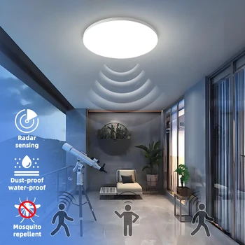 Modern AC185-240V LED Flush Mount Ceiling Light Black & White ABS PP Heat & Radar Microwave Sensor for Bathroom Corridor