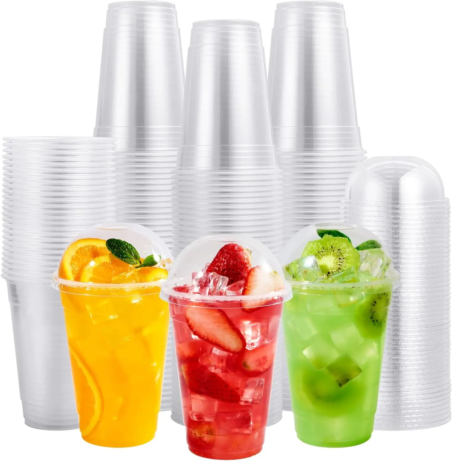 24 Oz Clear Plastic Cups With Strawless Sip-Lids PET Crystal Clear Disposable Plastic Cups With Lids