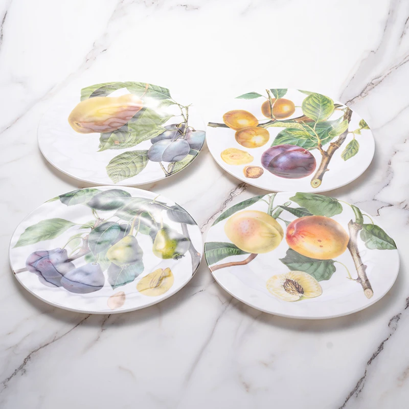 耐チップ性BPAフリー多色フルーツ柄メラミン食器セット16点耐久性の