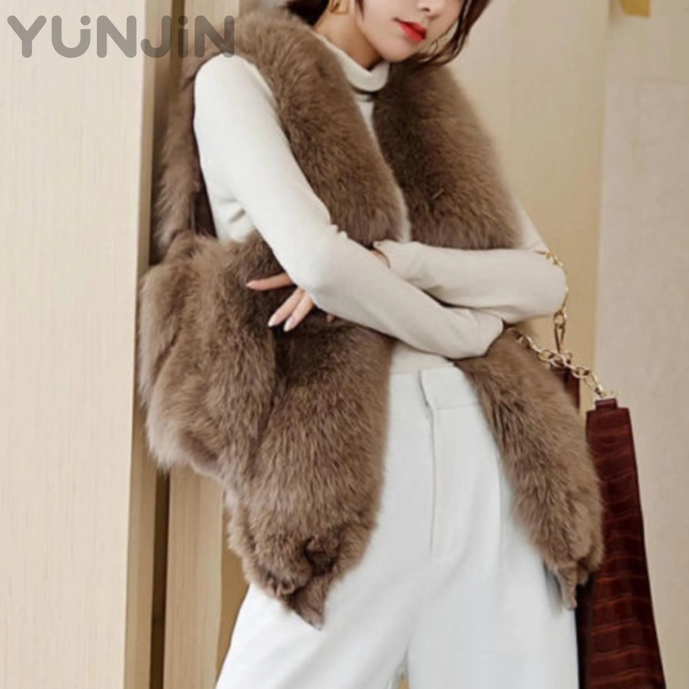 2025AW Women Fox Fur Vest Real Fur Gilet