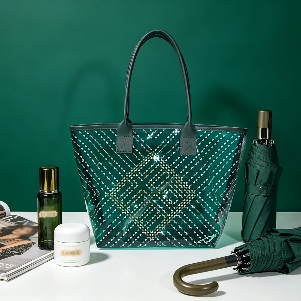 Custom Wholesale PVC Gift Bag Holographic Mirror Shopping Tote Bag Open Closure Lady Transparent Autumn/Spring Portable Beach