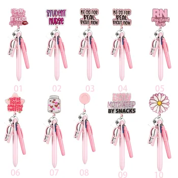 Custom Nurse Badge Reel with Pen Holder Scissor Slot Retractable Rotatable ID Holder Glitter Acrylic Belt Clip
