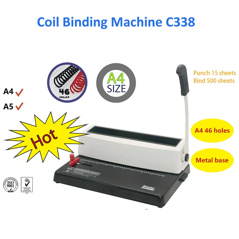 C338 Manual Spiral Coil Punch & Binding Machine Pitch 4:1