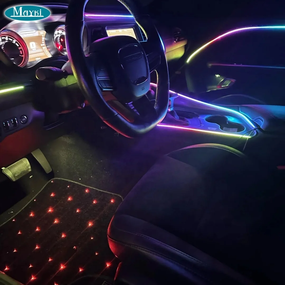 Tappetini Auto Universali Con Strisce LED - Set 4 Pezzi In Finta Pelle Nera, Controllo Tramite App, Antiscivolo, Impermeabili, Per Auto E SUV