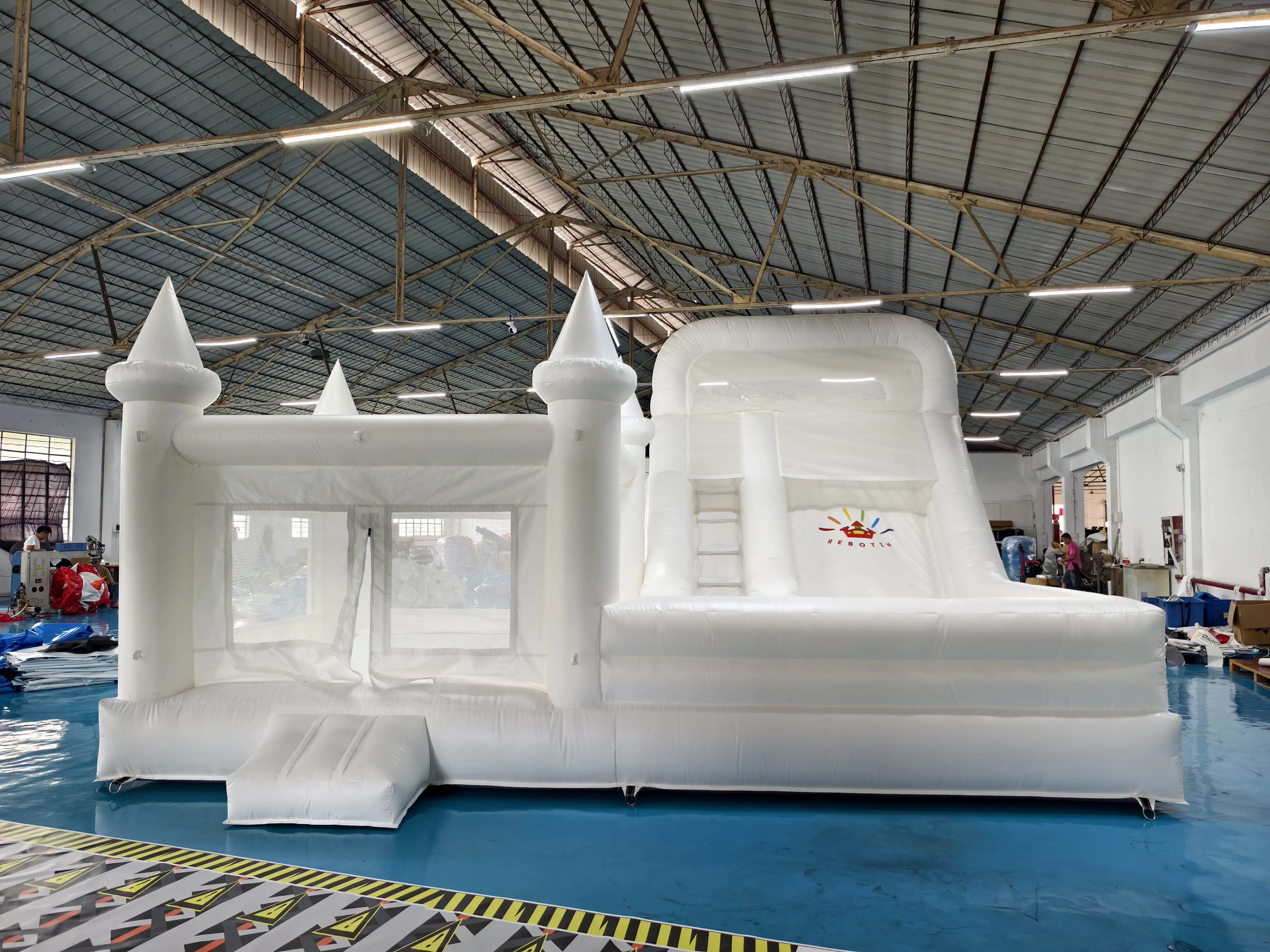 Commercial combo white bounce house with slide and ball pit inflatable bouncer amusement equipment for kids party manufacture