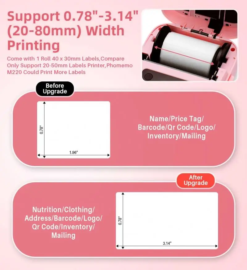 Mini Printer Phomemo M220 Labels 80mm Label Printing Machine Sticker Imprimante Thermal Barcode Printer