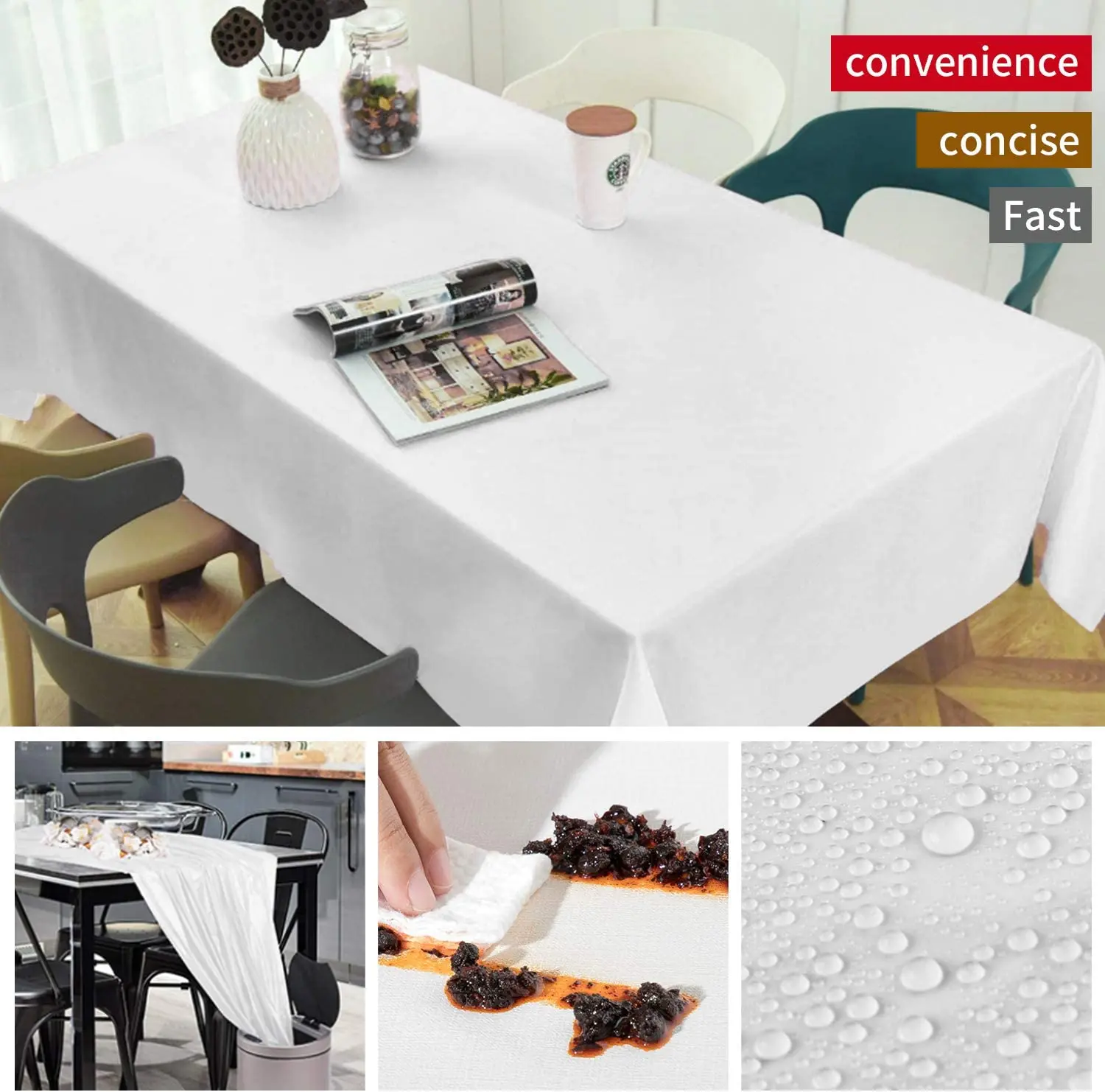 24 tovaglie in plastica bianca per feste, 137,2 x 182,9 cm, tovaglia usa e getta per tavolo rettangolare, impermeabile, in plastica bianca, per barbecue, feste, cene raffinate, matrimoni, uso interno