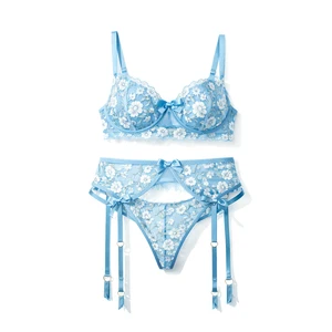 Top Wholesale Sexy Underwear with Charming White Daisy Floral Embroidery High Waist Garter Belt Women Lingerie for Sexy Panties